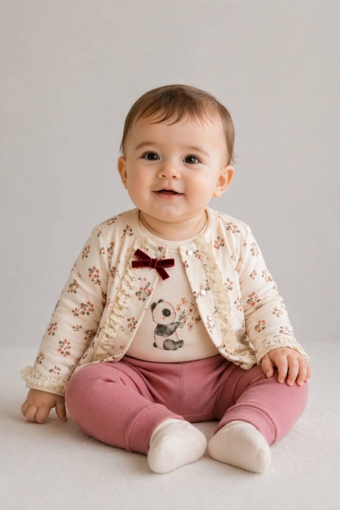 Бебешки комплект за момиче с дълъг ръкав от 3 части, лилав цвят   