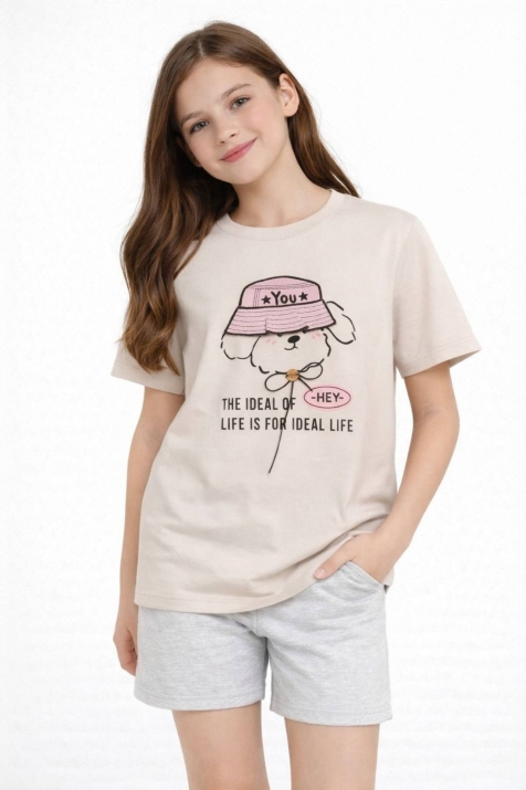 Детска тениска за момиче, бежов цвят 