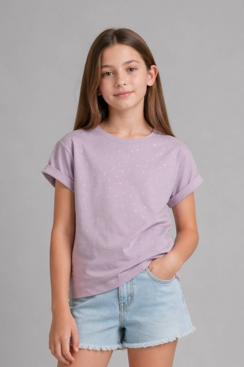 Детска тениска за момиче, светло лилав цвят  