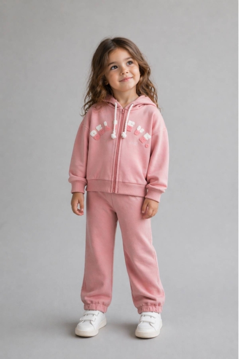Детски комплект вата за момиче с дълъг ръкав, тъмно розов цвят