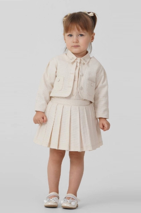 Детски комплект за момиче с дълъг ръкав 3 части, бежов цвят 