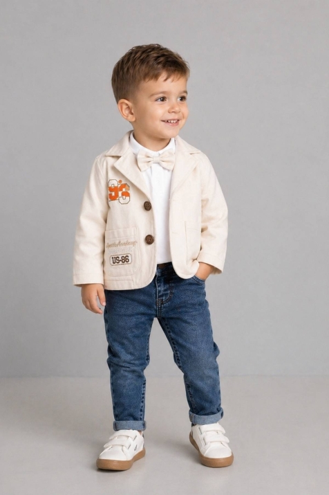 Детски комплект момче дълъг ръкав 3 части, бежов цвят