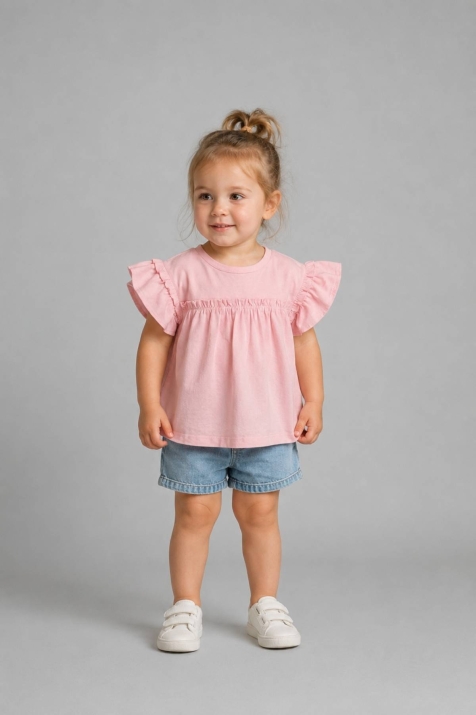 Детска туника къс ръкав, розов цвят