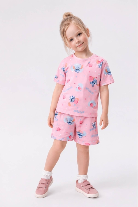 Детска пижама за момиче с къс ръкав Stitch, розов цвят