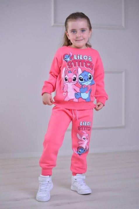Детски комплект вата за момиче с дълъг ръкав Stitch, цикламен цвят 