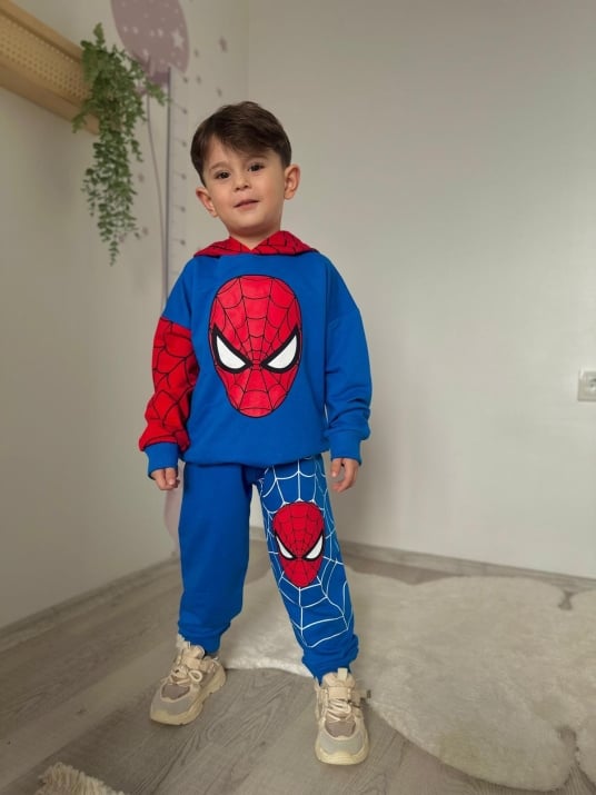 Детски комплект за момче с дълъг ръкав Spiderman, син цвят