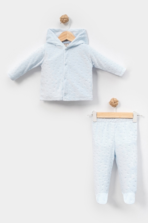 Бебешки комплект за момиче с дълъг ръкав, син цвят