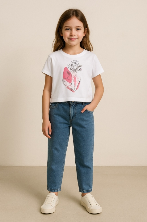 Детска тениска за момиче,бял цвят