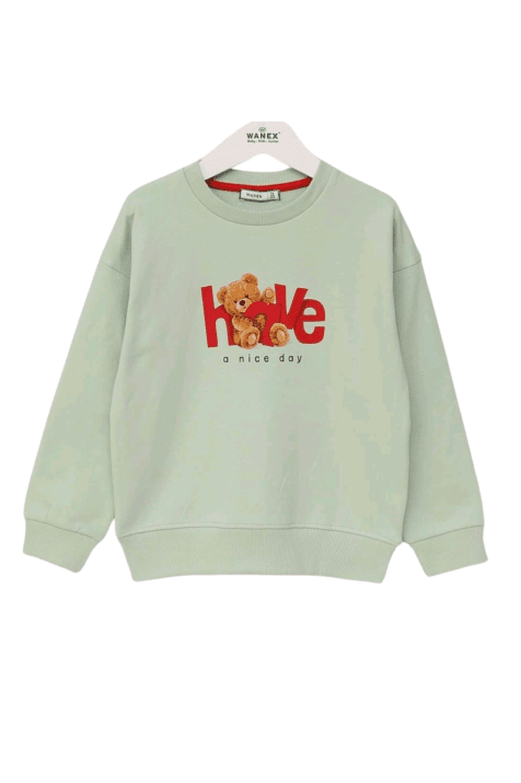 Детска блуза момиче с дълъг ръкав вата, зелен цвят