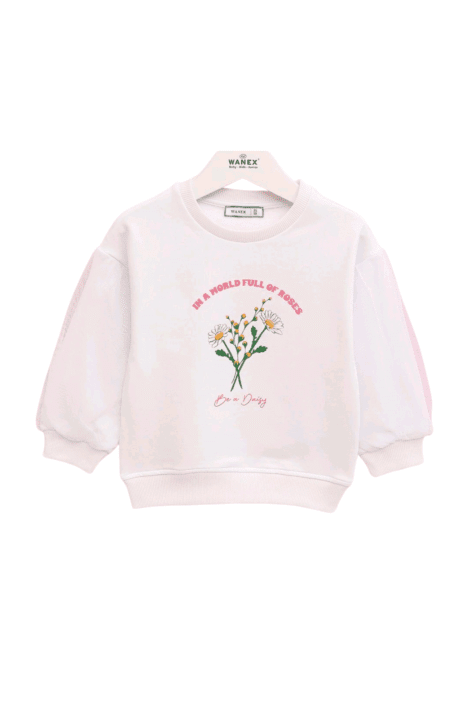 Детска блуза момиче с дълъг ръкав вата, бял цвят