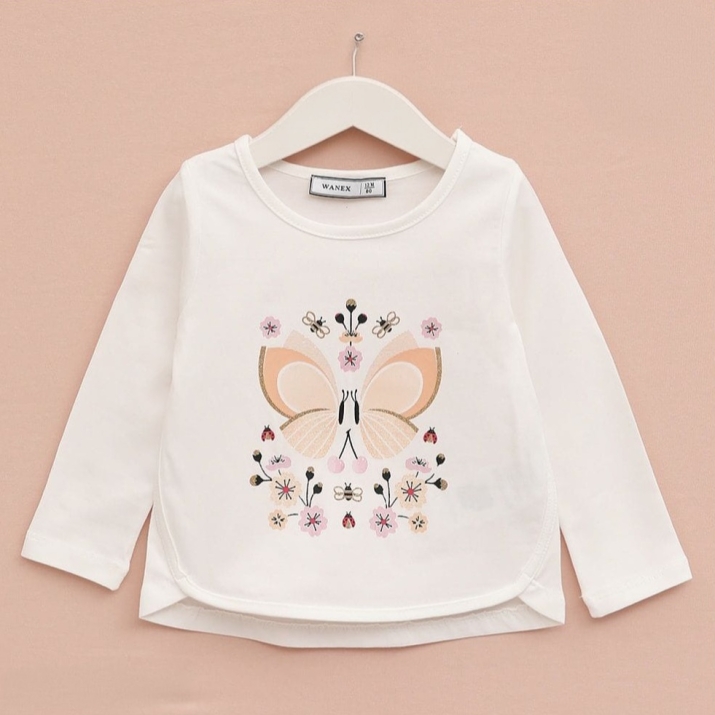 Детска блуза момиче дълъг ръкав, цвят екрю 