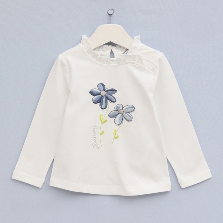 Детска блуза момиче дълъг ръкав, цвят екрю