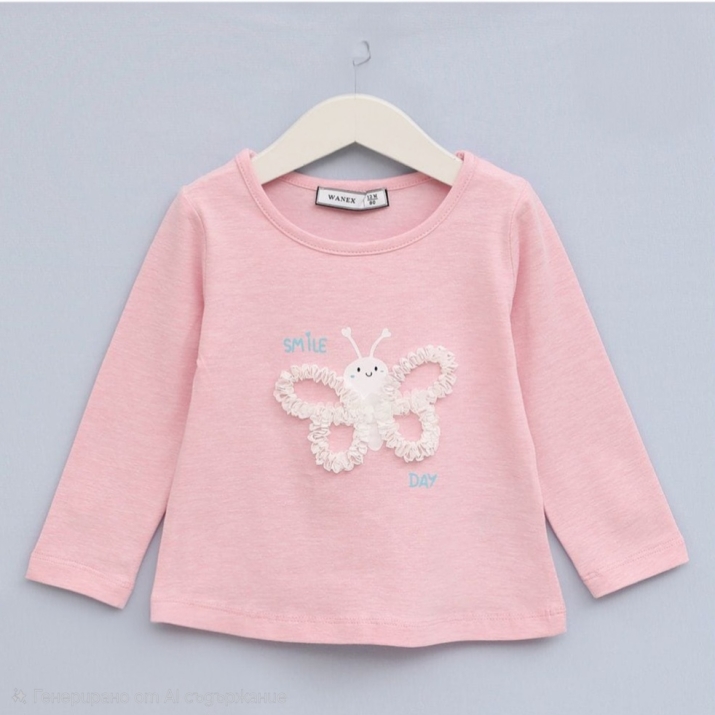 Детска блуза момиче дълъг ръкав,цвят розов меланж
