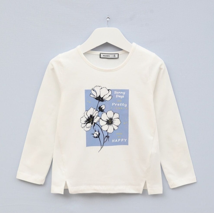 Детска блуза момиче дълъг ръкав, цвят екрю 