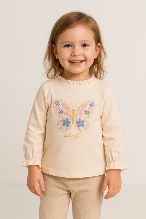 Детска блуза момиче дълъг ръкав, бежов цвят