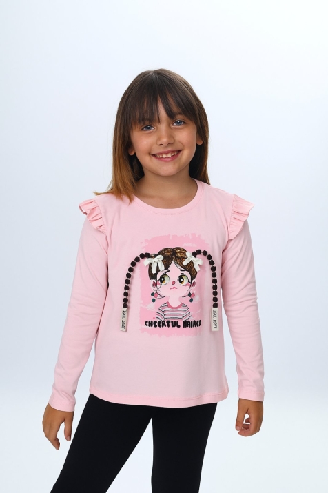 Детска блуза за момиче с дълъг ръкав, розов цвят