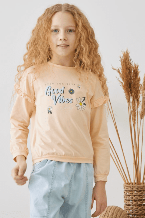 Детска блуза за момиче с дълъг ръкав, розов цвят