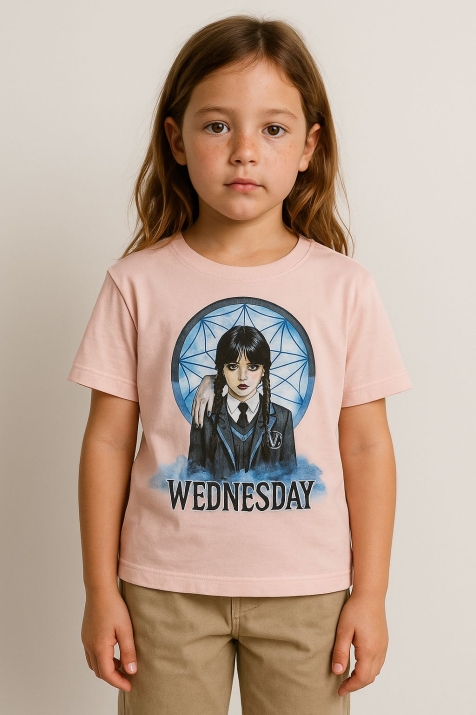 Детска тениска за момиче Wednesday, розов цвят