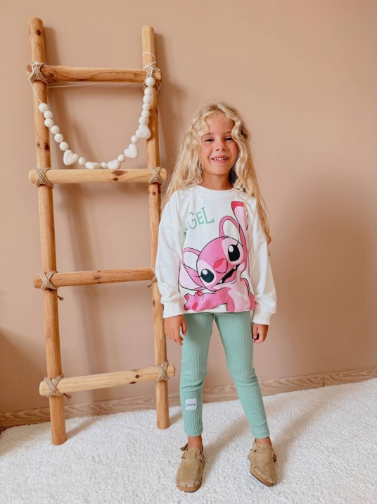 Детски комплект за момиче с дълъг ръкав Stitch, зелен цвят