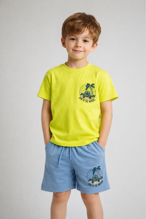 Детски комплект за момче с къс ръкав, зелен цвят