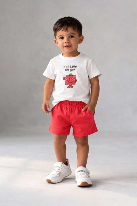 Детски комплект за момче с къс ръкав, червен цвят   