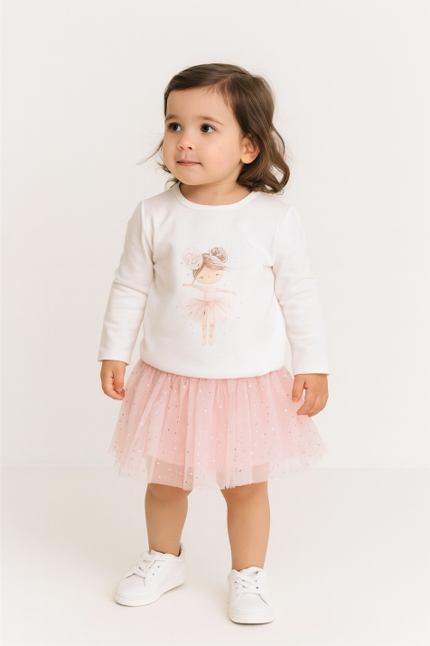  Детски комплект за момиче с дълъг ръкав, розов цвят