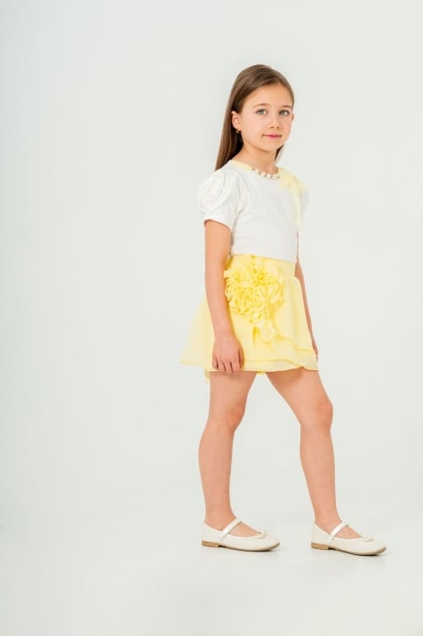 Детски комплект за момиче къс ръкав, жълт цвят