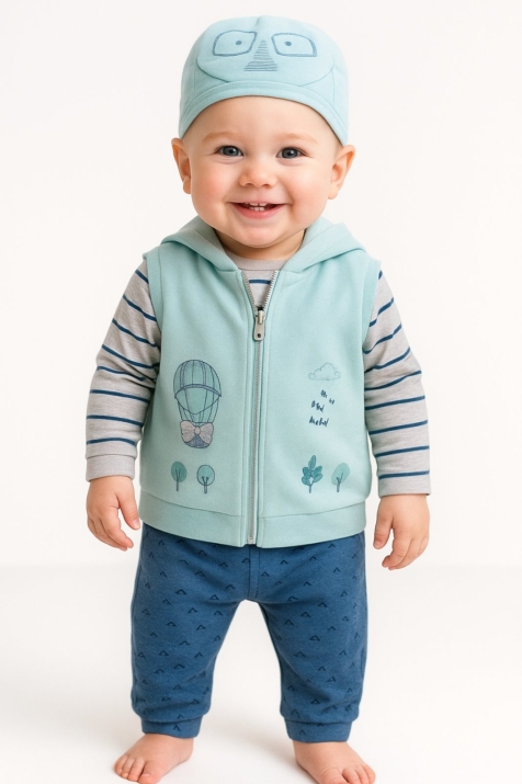 Бебешки комплект за момче с дълъг ръкав 4 части, зелен цвят