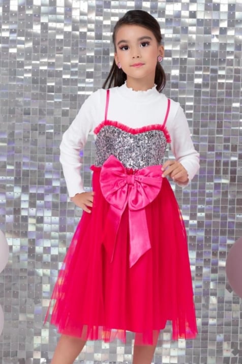 Детска рокля дълъг ръкав Barbie, цикламен цвят