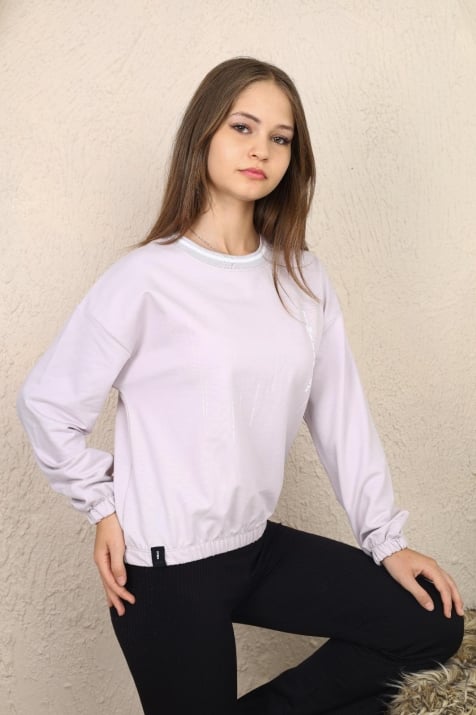 Детска блуза момиче с дълъг ръкав, светло лилав цвят