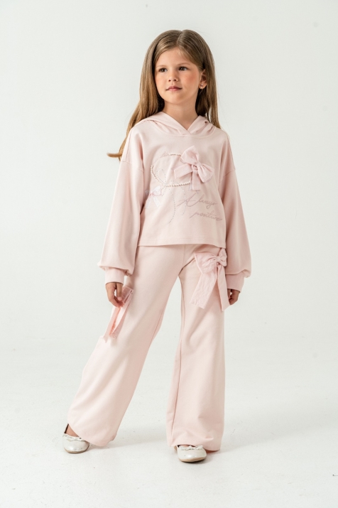 Детски комплект за момиче с дълъг ръкав, розов цвят