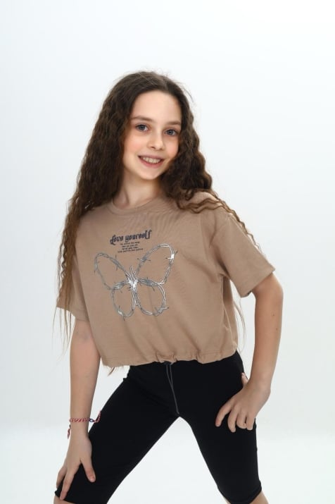 Детска тениска за момиче, кафяв цвят 
