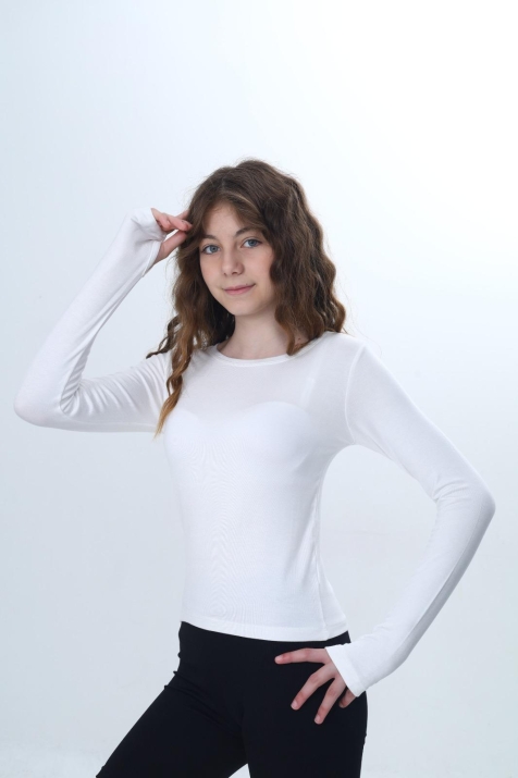 Детска блуза момиче дълъг ръкав, цвят екрю