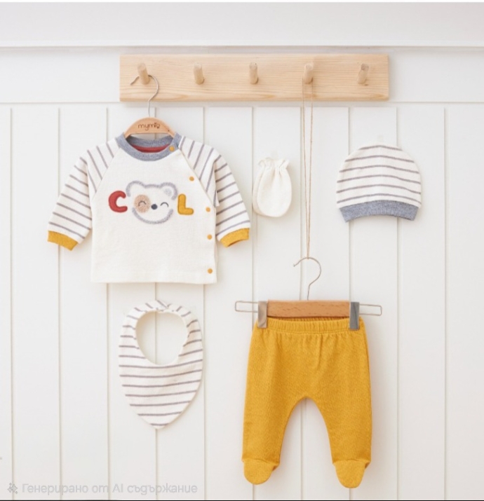 Бебешки комплект за момче с дълъг ръкав 5 части, жълт цвят