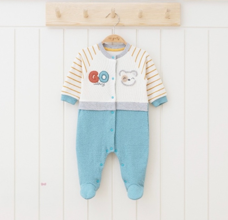 Бебешки гащеризон момче дълъг ръкав, цвят тюркоаз