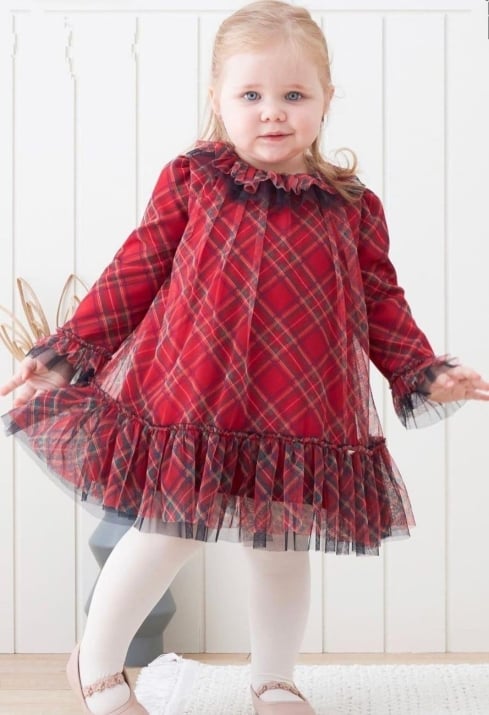 Детска рокля дълъг ръкав , червен цвят
