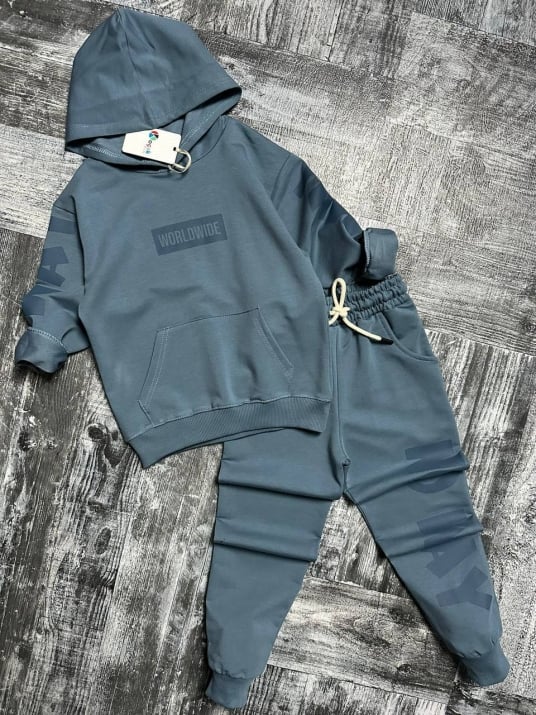 Детски комплект момче дълъг ръкав вата,син цвят