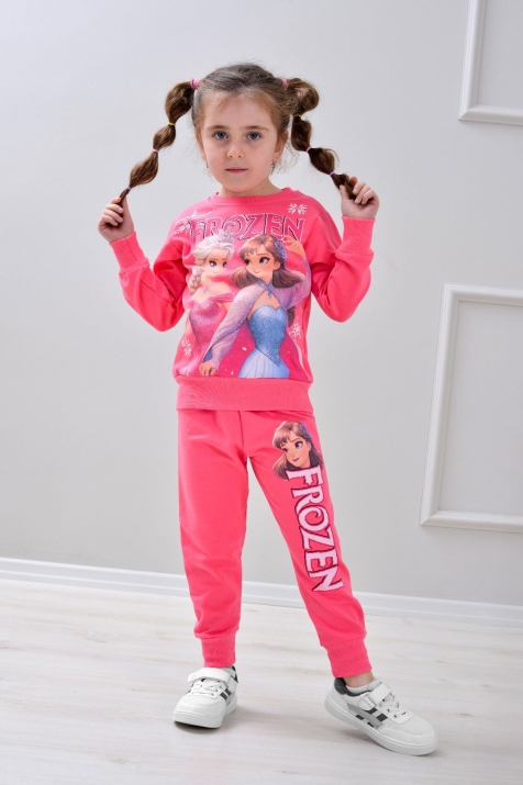 Детски комплект за момиче с дълъг ръкав, цвят циклама