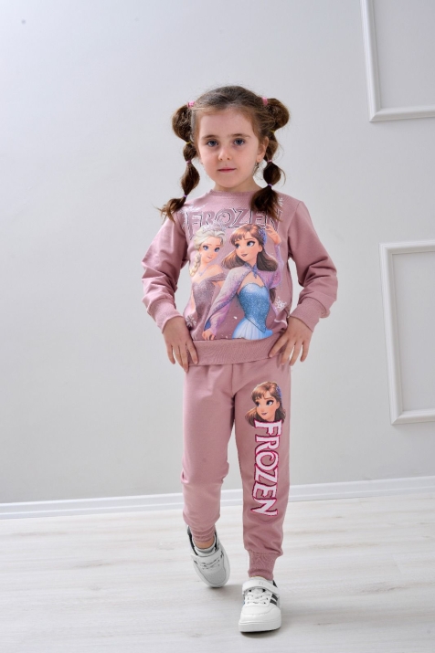 Детски комплект за момиче с дълъг ръкав, цвят пудра