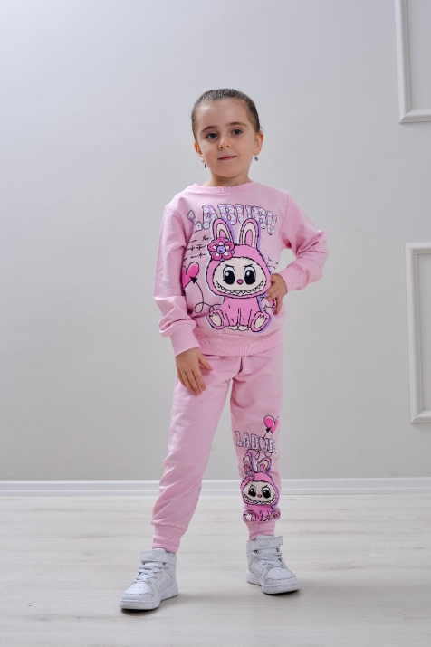 Детски комплект за момиче с дълъг ръкав, розов цвят