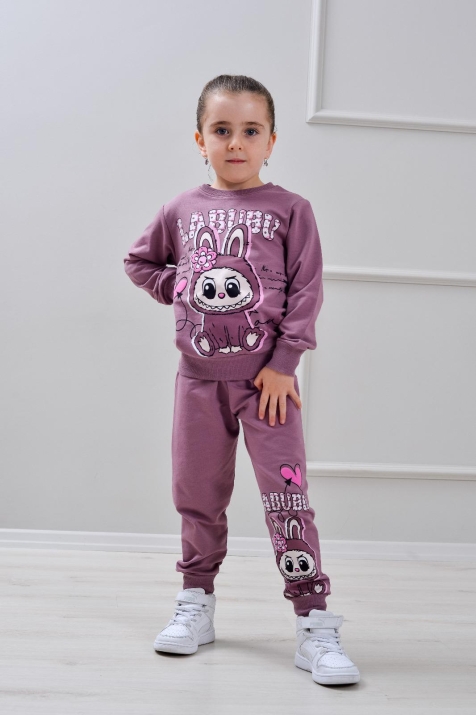 Детски комплект за момиче с дълъг ръкав, тъмно лилав цвят