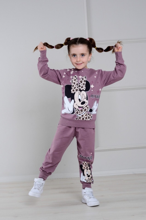 Детски комплект за момиче с дълъг ръкав, тъмно лилав цвят