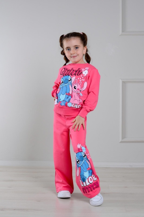 Детски комплект за момиче с дълъг ръкав, цвят циклама