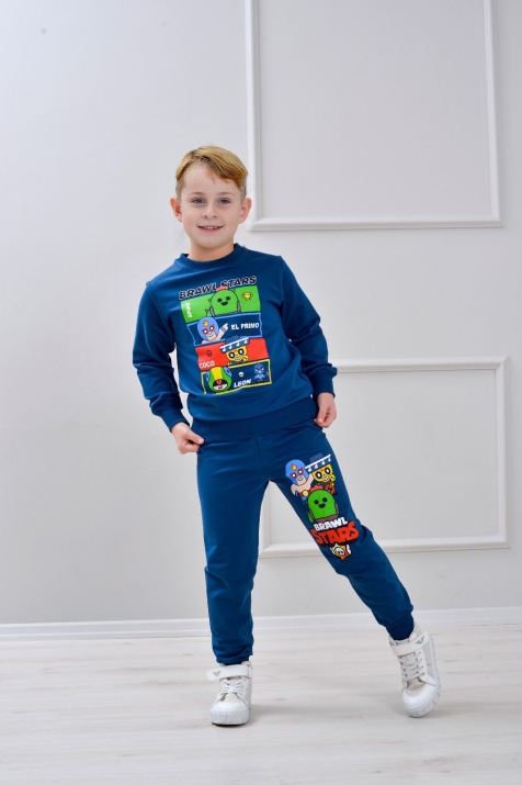 Детски комплект за момче с дълъг ръкав, тъмно син цвят
