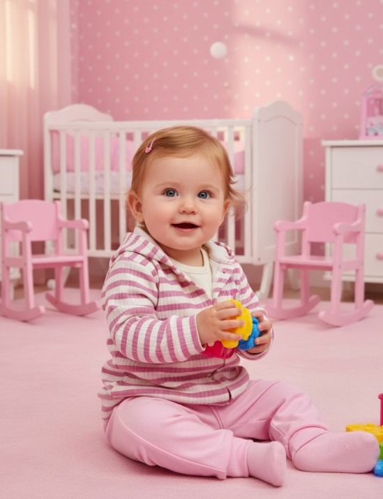 Бебешки комплект момиче с дълъг ръкав 3 части,розов цвят