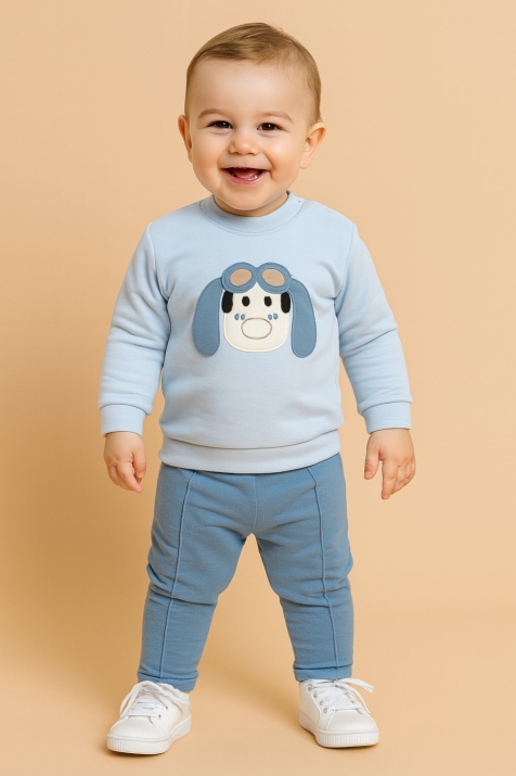 Бебешки комплект за момче с дълъг ръкав, син цвят  