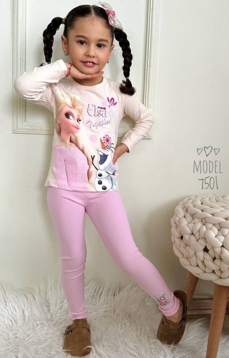 Детски комплект момиче дълъг ръкав Frozen, розов цвят