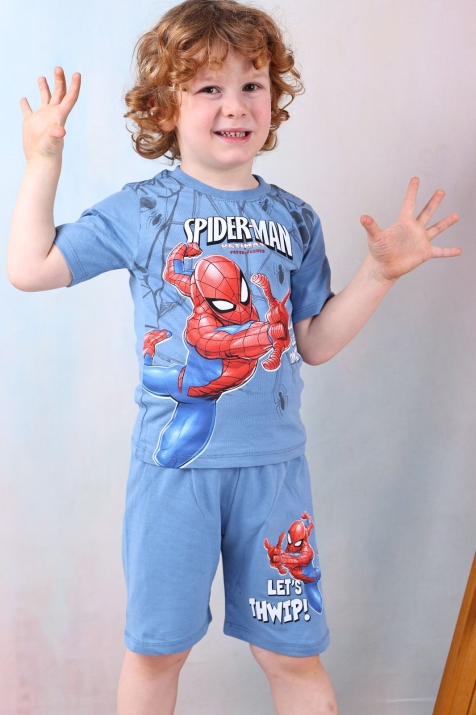 Детски комплект за момче с къс ръкав Spiderman, син цвят
