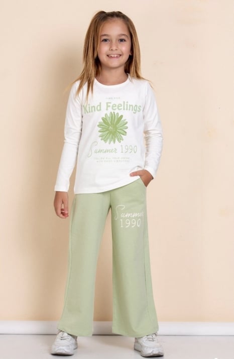 Детски комплект момиче дълъг ръкав , зелен цвят