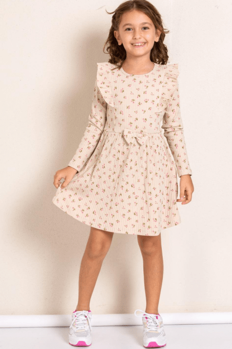 Детска рокля дълъг ръкав, бежов цвят